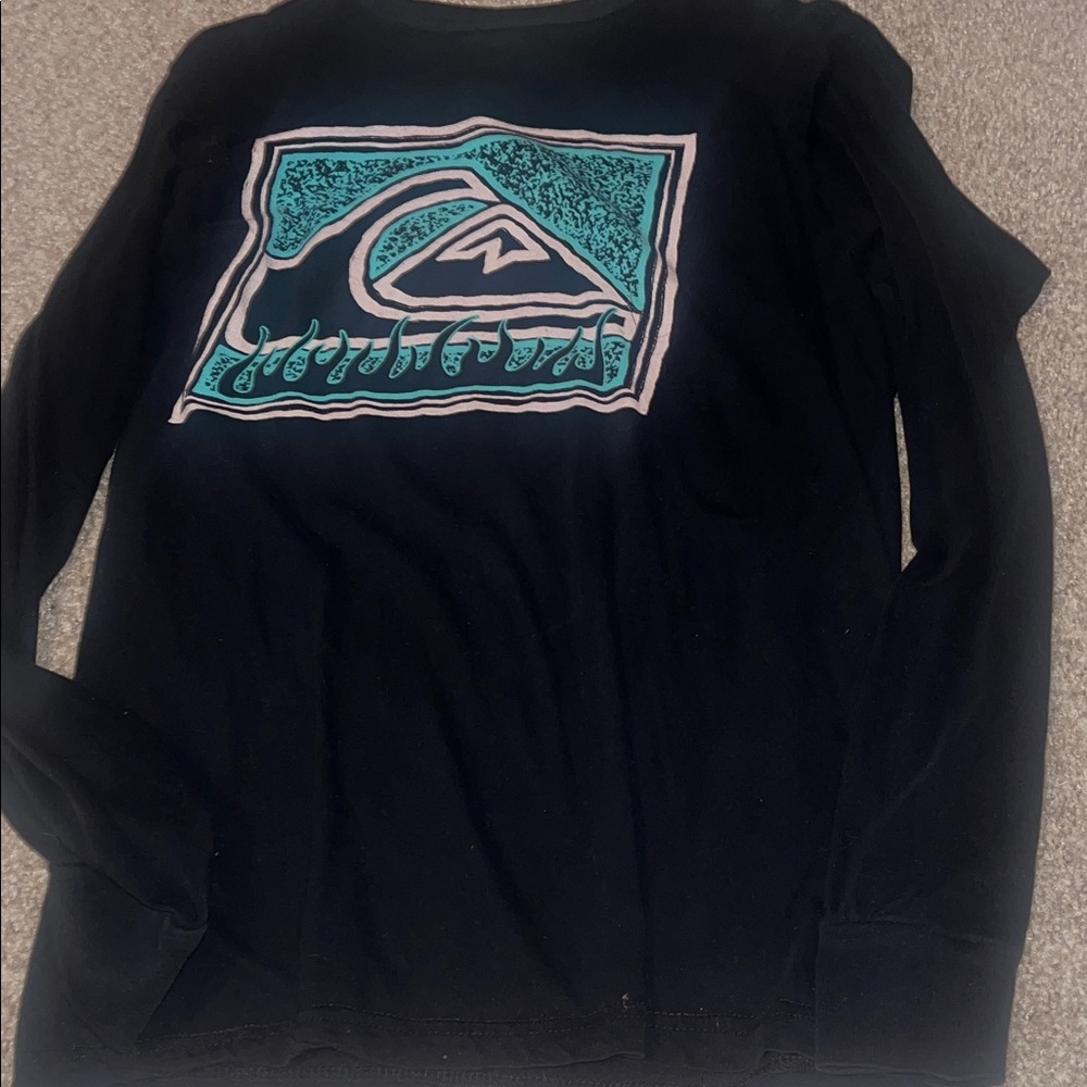 Quiksilver Mens Black & Teal Wave Sweatshirt (Men’s Small Fits Like kids 14/16 - Picture 4 of 4